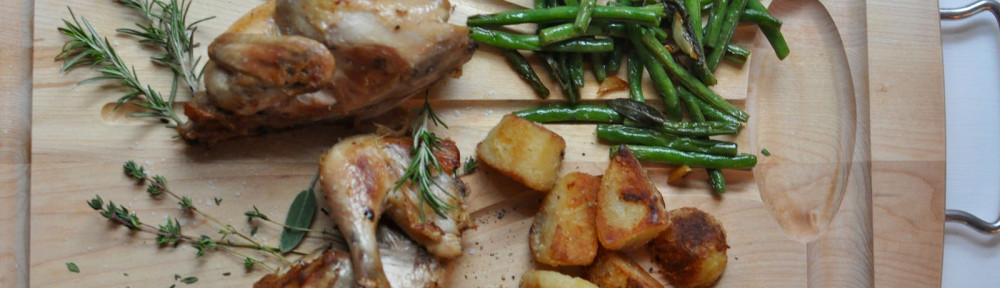 Sunday Supper: Cornish Game Hens, Roasted Green Beans with Sage, English Potatoes